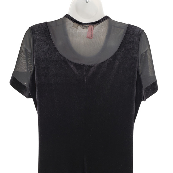 Huis Clos Velour Midi Dress 12 Women Black Short Sleeve Velvet Mesh Soft Vintage - Picture 9 of 10